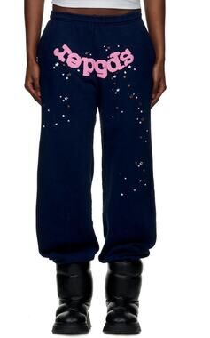 Sp5der Sweatpants Medium Atlanta Jogger in Navy Graphic Star Cotton Lounge